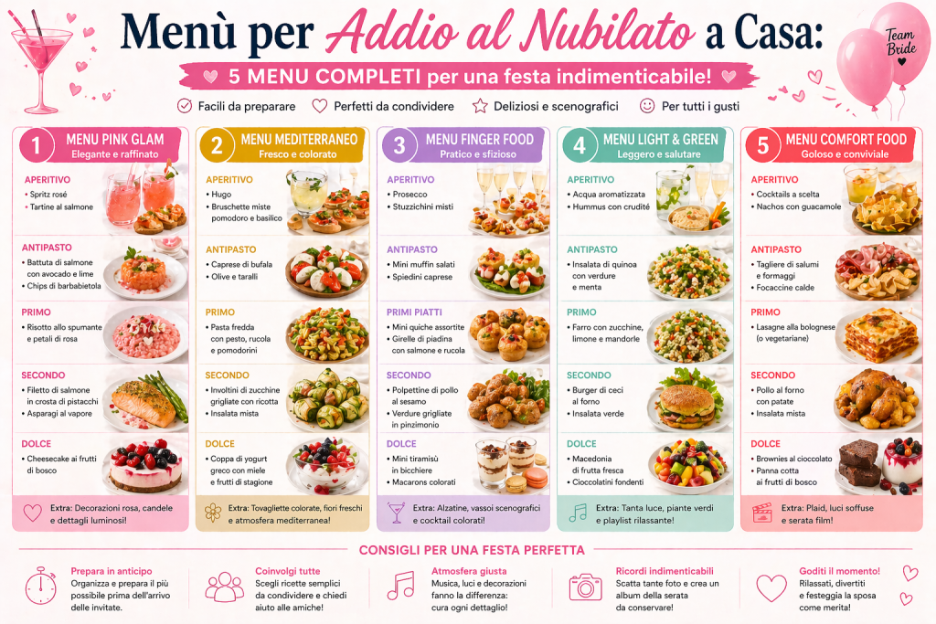 menu per addio al nubilato a casa